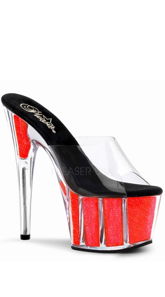 Neon Glitter Filled Platform Slide, 7\" Stiletto Heel Neon Glitter Filled Platform Slide - Yandy.com