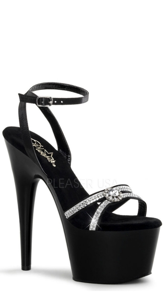 7\" Stiletto Heel Ankle Wrap Platform Sandal With Rhinestones, 7\" Platform Sandal, 7 Inch Platform Sandal With Rhinestones