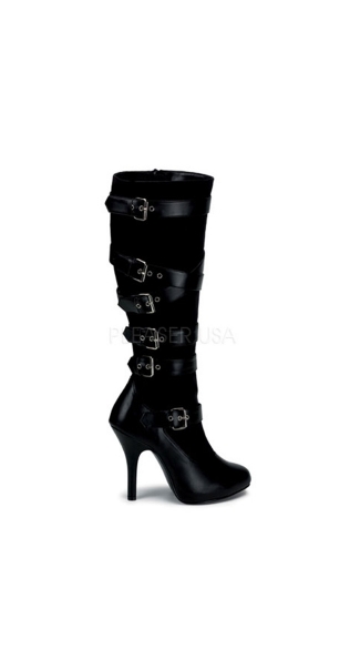 Knee High Boots With Adjustable Buckles, Black Knee High Boots, Strappy Black Boots