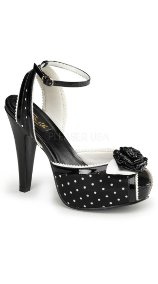 Patterned Peep Toe Sandal with Ankle Strap, Polka Dot Peep Toe Shoe, Peep Toe Pumps