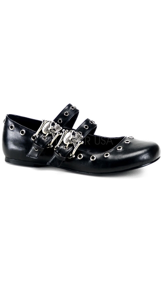 Double Strap Ballet Flat with Skulls, Skull Flats, Skull Mary Janes