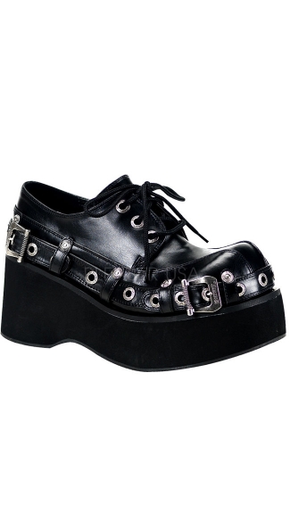 3 1/4\" P/f Goth Punk Bondage Strap Shoe W/ Lacing