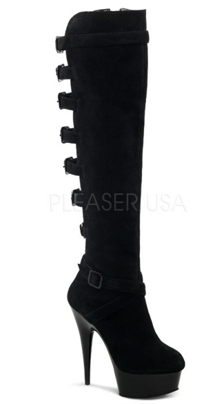 6\" Heel Strappy Over the Knee Boot, Black Over The Knee Platform Boot