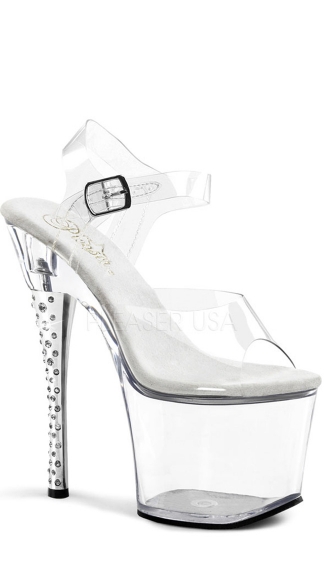 7 Inch Rhinestone Embellished Heel Ankle Strap Platform Sandal
