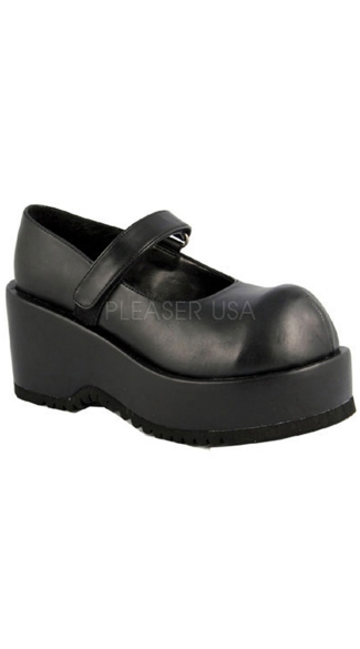3 1/4\" P/f Goth Punk Lolita Blk Pat Mj W/ Velcro Strap