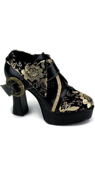4 Inch Black And Gold Decorative Bootie, 4\" Heel Platform Shoe With Adjustable Decorative Buckle for Pirate Costumes - Yandy.com