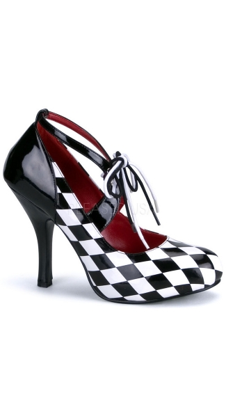 4\" Heel Black/white Harlequin In Diamond Printed Patent