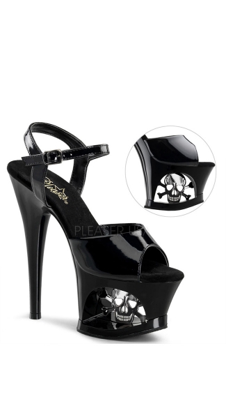 7 Inch Skull Sandal, 7\" Heel, 2 3/4\" Cut-out Platform Ankle Strap Sandal - Yandy.com