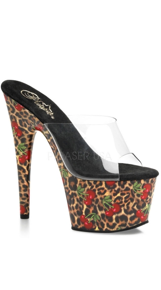 7\" Cherry/Leopard Print Platform Sandal, Sexy Cherry/Leopard Detail Sandal