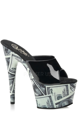 7 Inch Stiletto Heel Money Print Platform Slide