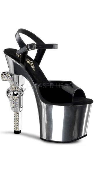 7\" R/s Embellished Gun Heel, 3 1/4\" Pf Ankle Strap Sandal