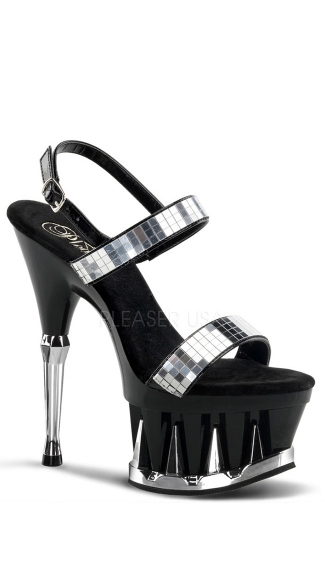 6 1/2\" Heel, 2 3/4\" Shark Teeth Spike Pf Sling Back Sandal