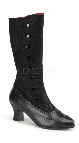 2\" Heel,btn Up Calf Bt W/inner Side Zip,lace Overlay