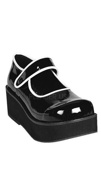 2 1/4\" P/f Goth Punk Lolita Kawaii Blk/red Pat M/j