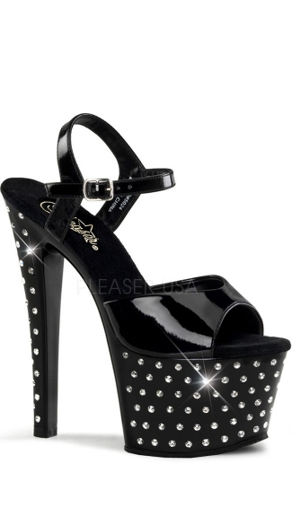 7\" Rhinestone Studded Ankle Strap P/f Sandal, 7 inch sandal, 7 inch rhinestone sandal