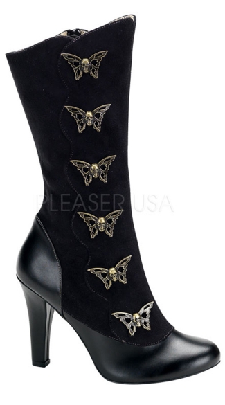4\" Hidden P/f Heel Steampunk Calf Bt W/ Skull Butterfly