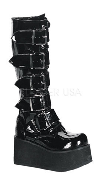 Mens Goth Platform Knee High Boot, Mens Platform Boots, Mens Platform Buckle Boots