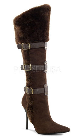 4 1/4 Inch Viking Knee High Boot, 4 1/4\" Heel Viking Buckle Strap Embellished Knee High Boot - Yandy.com