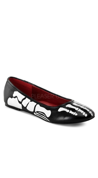 Skeleton Print Ballet Flat, Skull Flats, Punk Flats - Yandy.com
