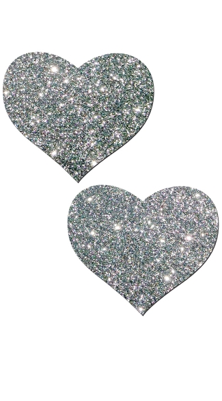 Silver Glitter Heart Pasties, Silver Heart Pasties, Silver Glitter Pasties