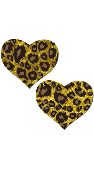 Sparkly Cheetah Heart Pasties, Sexy Leopard Pasties, Animal Print Pasties
