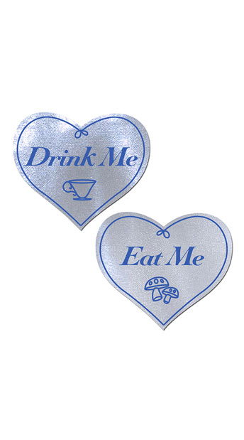 Eat Me and Drink Me White Heart Pasties, wonderland pasties - Yandy.com