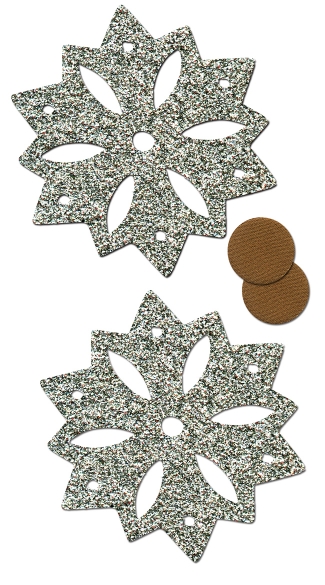 Silver Glitter Snowflakes with Nipple Guards, Snowflake Pasties, Glitter Snow Pasties