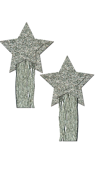 Silver Glitter Tassels, Silver Tassel Pasties, Silver Star Pastease