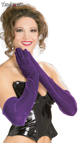 Long Purple Velvet Gloves