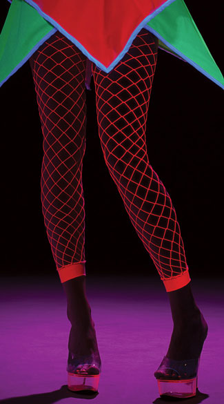 Pink Fishnet Leggings, Pink Blacklight Leggings