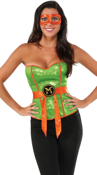 Sexy TMNT Michelangelo Corset Costume, Sexy Ninja Turtle Costume, Teenage Mutant Ninja Turtle Costume