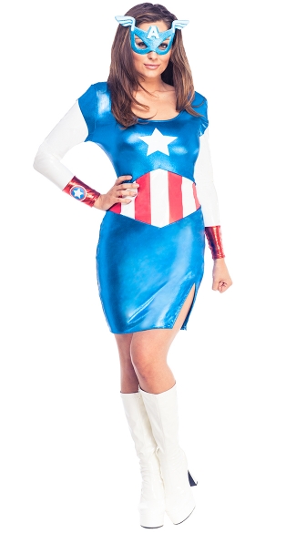 Miss American Superhero Costume, Metallic Blue Superhero Costume