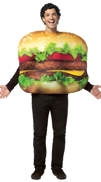 Mens Cheeseburger Costume, Get Real Cheeseburger Costume, Mens Food Halloween Costume