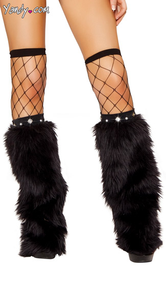 Shimmering Furry Leg Warmers WIth Rhinestone Studs