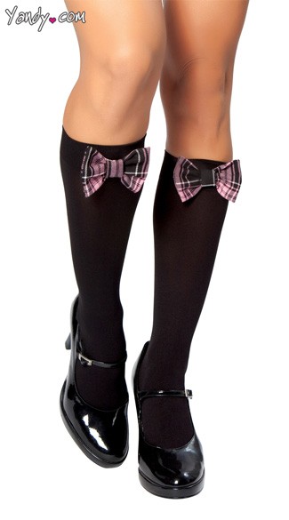 Stockings With Pink Bows Knee Highs With Plaid Bows Black Stockings With Pink Bows