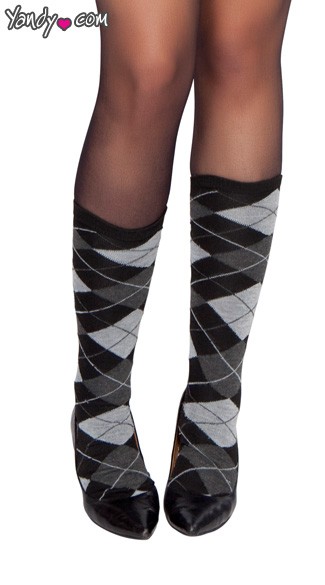 Grey Argyle Stockings, Grey and Black Argyle Stockings, Argyle Knee Highs