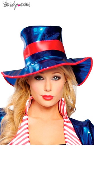 Patriotic Top Hat, Blue and Red Top Hat, Large Blue Top Hat, Costume Top Hat