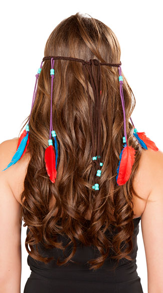 Brown Indian Headband, Feather Headband, Native Feather Headband