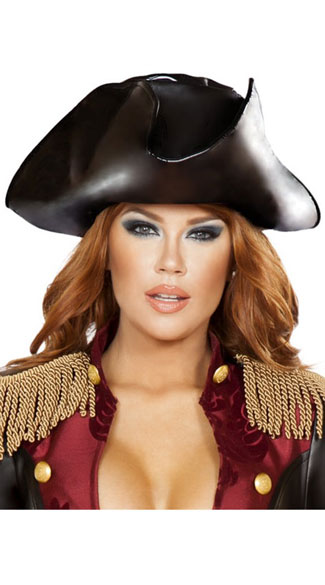Leatherette Pirate Hat, Black Pirate Hat, Faux Leather Pirate Hat
