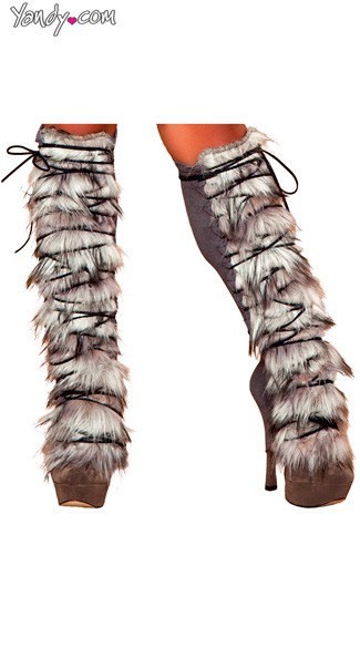 Lace Up Furry Grey Legwarmers, Lace Up Leg Warmers, Lace Up Legwarmers