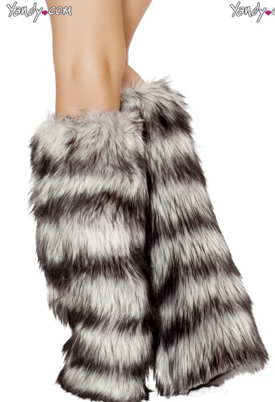 Black and Grey Faux Fur Legwarmers