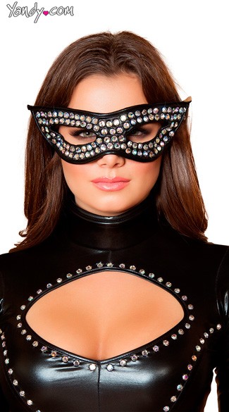 Rhinestone Mask, Studded Eye Mask, Rhinestone Cat Eye Mask