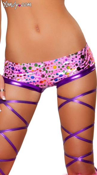 Pink Shorts with Metallic Rainbow Dots, Sexy Shorts, Metallic Shorts, Rainbow Shorts