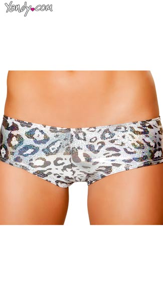 Silver Leopard Pucker Back Short, Metallic Booty Short, Leopard Print Booty Short, Animal Print Booty Short