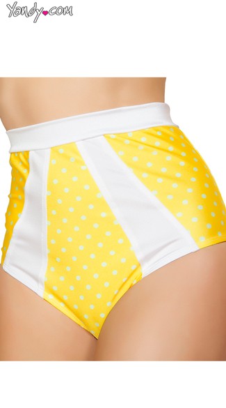 Yellow and White High Waisted Pinup Shorts, Yellow Polka Dot Shorts