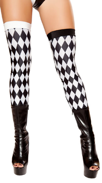Diamond Jester Leggings, Black and White Thigh Highs, Checkered Leggings