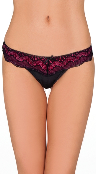 Pink and Black Twisted Lace Thong, Lace Thong, Pink and Black Thong