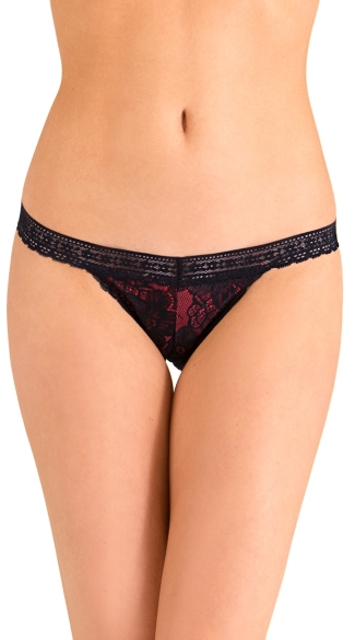 Red Island Flower Bikini Panty, Full Back Panty, Lace Bikini Panty
