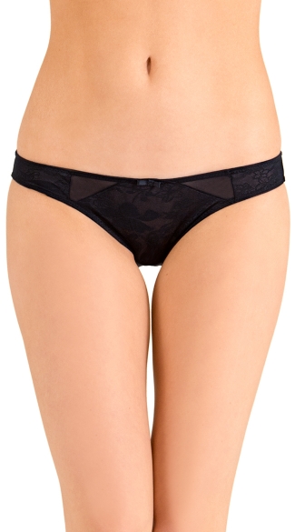 Black Love Triangle Bikini Panty, Black Lace Panty, Full Back Panty