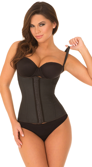 Black Spaghetti Strap Contour Waist Trainer, Open Cup Waist Trainer, Waist Cincher with Straps